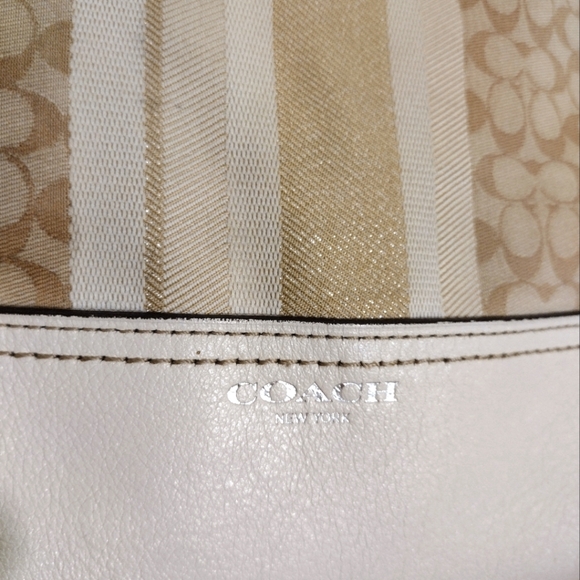 COACH LEGACY Khaki Ivory Signature Glitter Stripe Convertible Duffle Bag - Picture 5 of 11